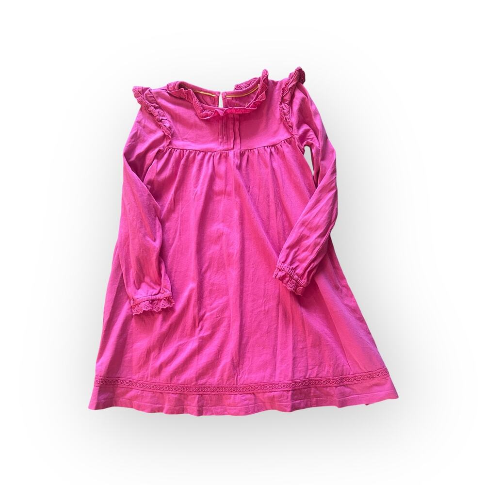 Mini boden pink ruffle lace dress long sleeve eyelet girls size 6 7